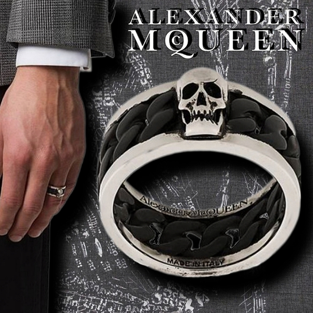 ⭐️Sz6 Alexander McQueen Unisex Chain Wrap Skull Ring